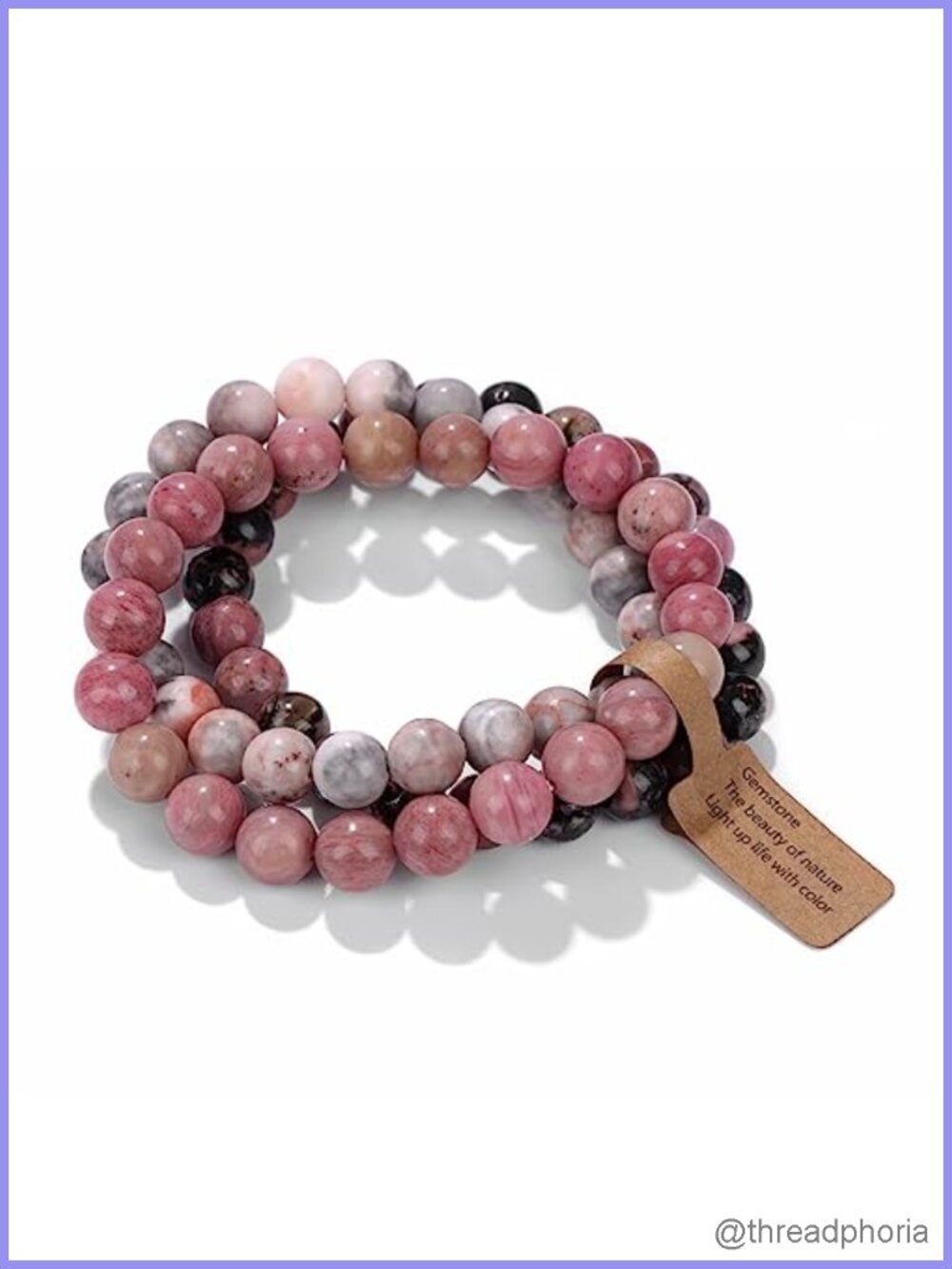 Set of 3 Natural Stone Stretch Bracelets 8mm Healing Crystal Beaded Jewelry